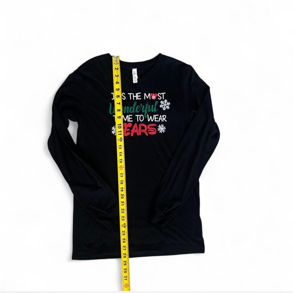 Black Long Sleeve Shirt W/ “It’s The Most Wonderful Time To Wear Ears” Womens M - Picture 2 of 5